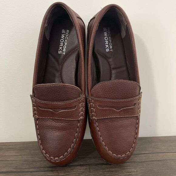 Rockport Works Top Shore Brown Leather Safety Steel Toe Loafer Women's Size 9M - Picture 4 of 8